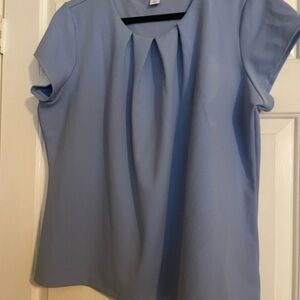 Liz Claiborne Light Blue Pleated Cap-Sleeve Blouse